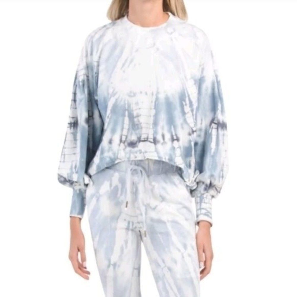 NWT Young Fabulous and Broke Blue Tie Dye Cropped Balloon Sleeve Sweater